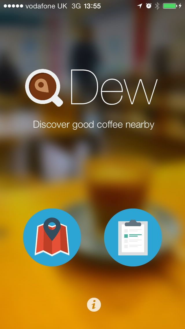 alt Dew coffee discovery app home screen