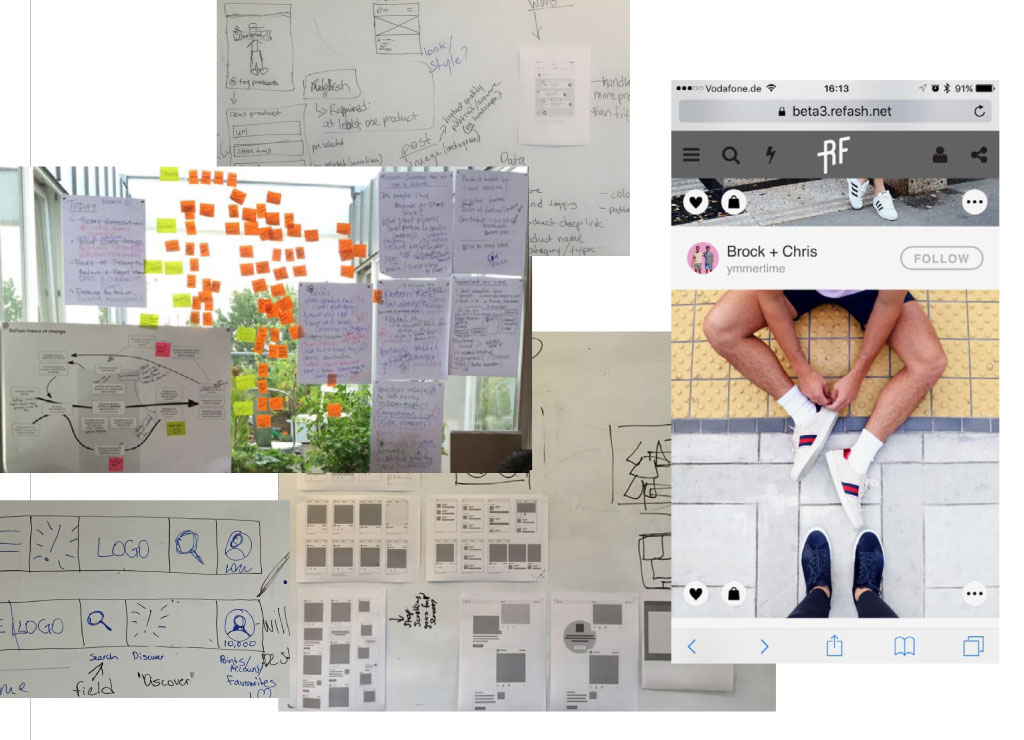 alt Refash whiteboarding, ideation, theory of change and rough wireframes