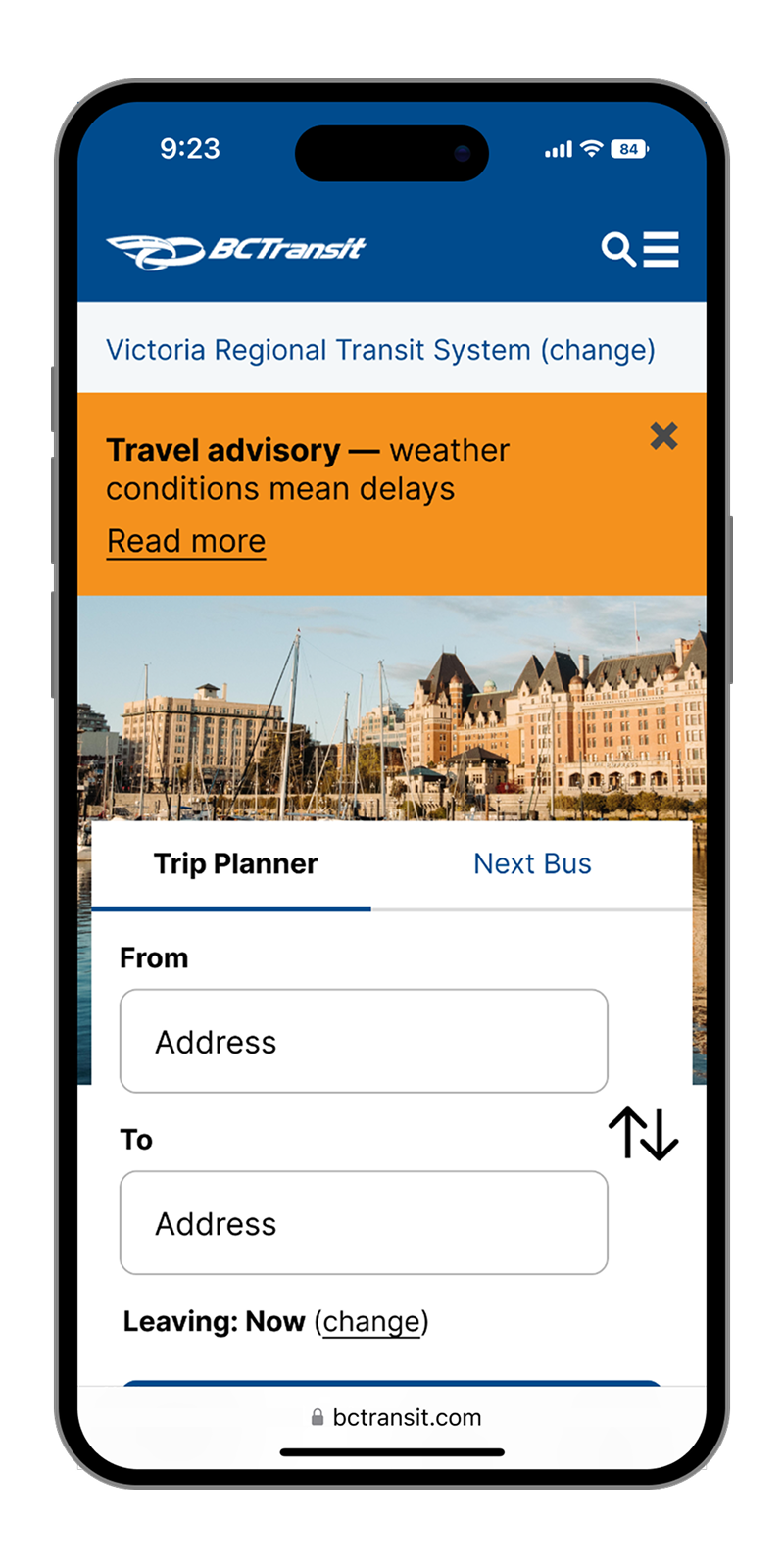 BC Transit mobile website refresh homepage