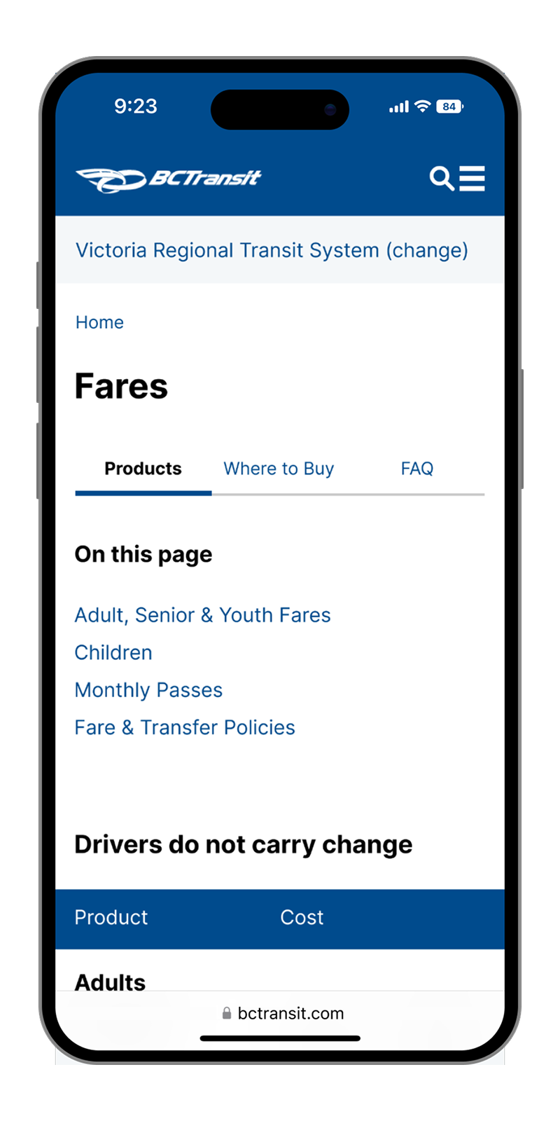 Image of BC Transit mobile website refresh fares